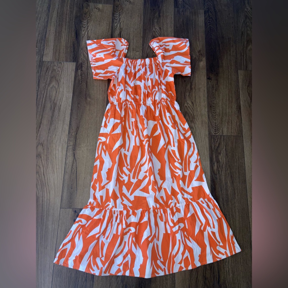 Naoo women’s orange and White Abstract Print Sundress size XL
